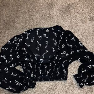 Deep plunge shirt crop top